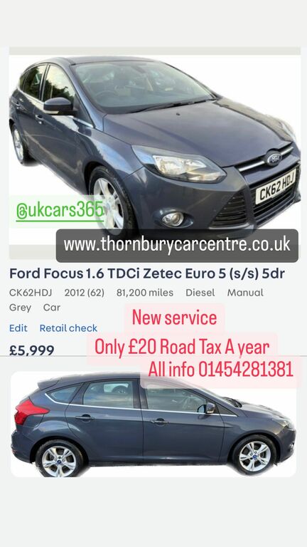 Compare Ford Focus Hatchback 1.6 Tdci Zetec Euro 5 Ss 201262 CK62HDJ Grey